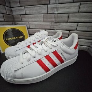 New Mens Adidas Superstar White and Red Sneakers